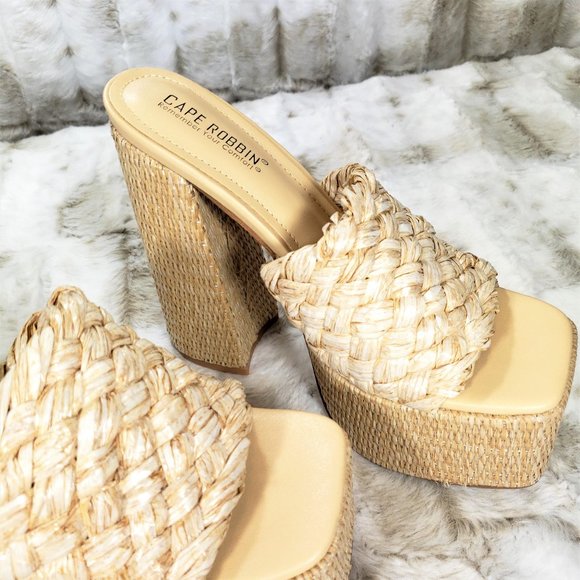 ☆ Cape Robbin Yara Nude Braided Strap High Block Heel Slip On Heeled Sandals - Picture 12 of 15